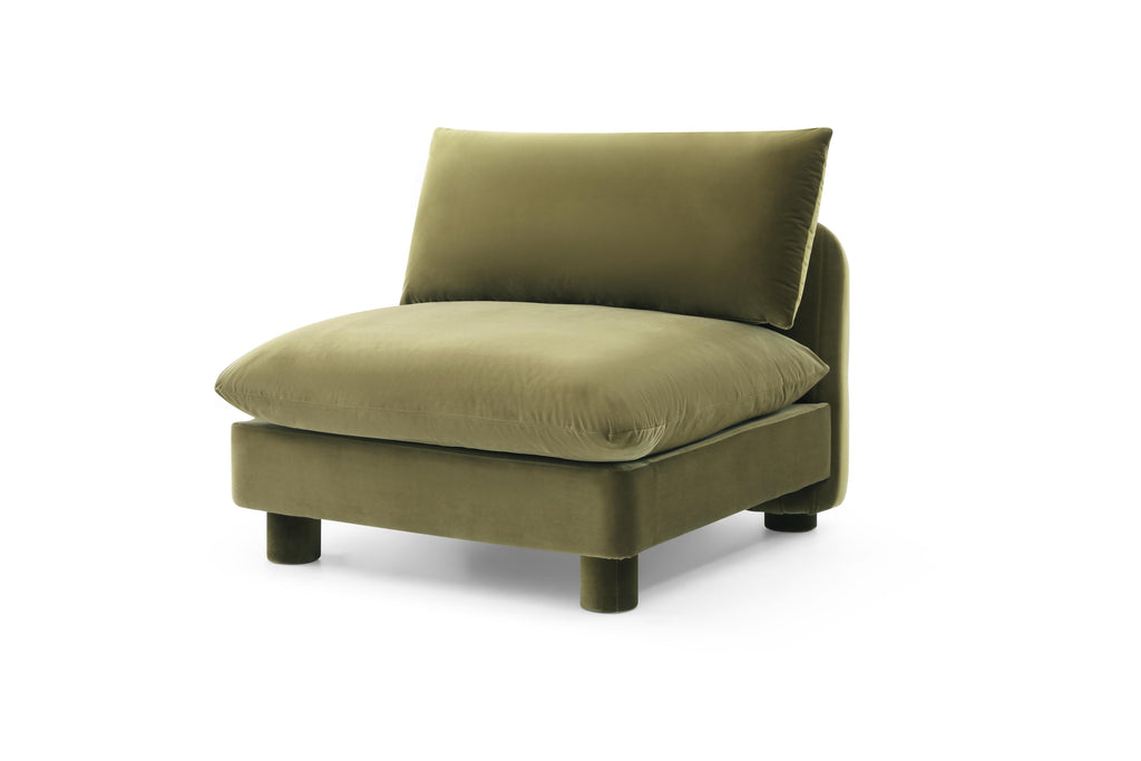 Handcrafted ottoman for family sofa arrangement


