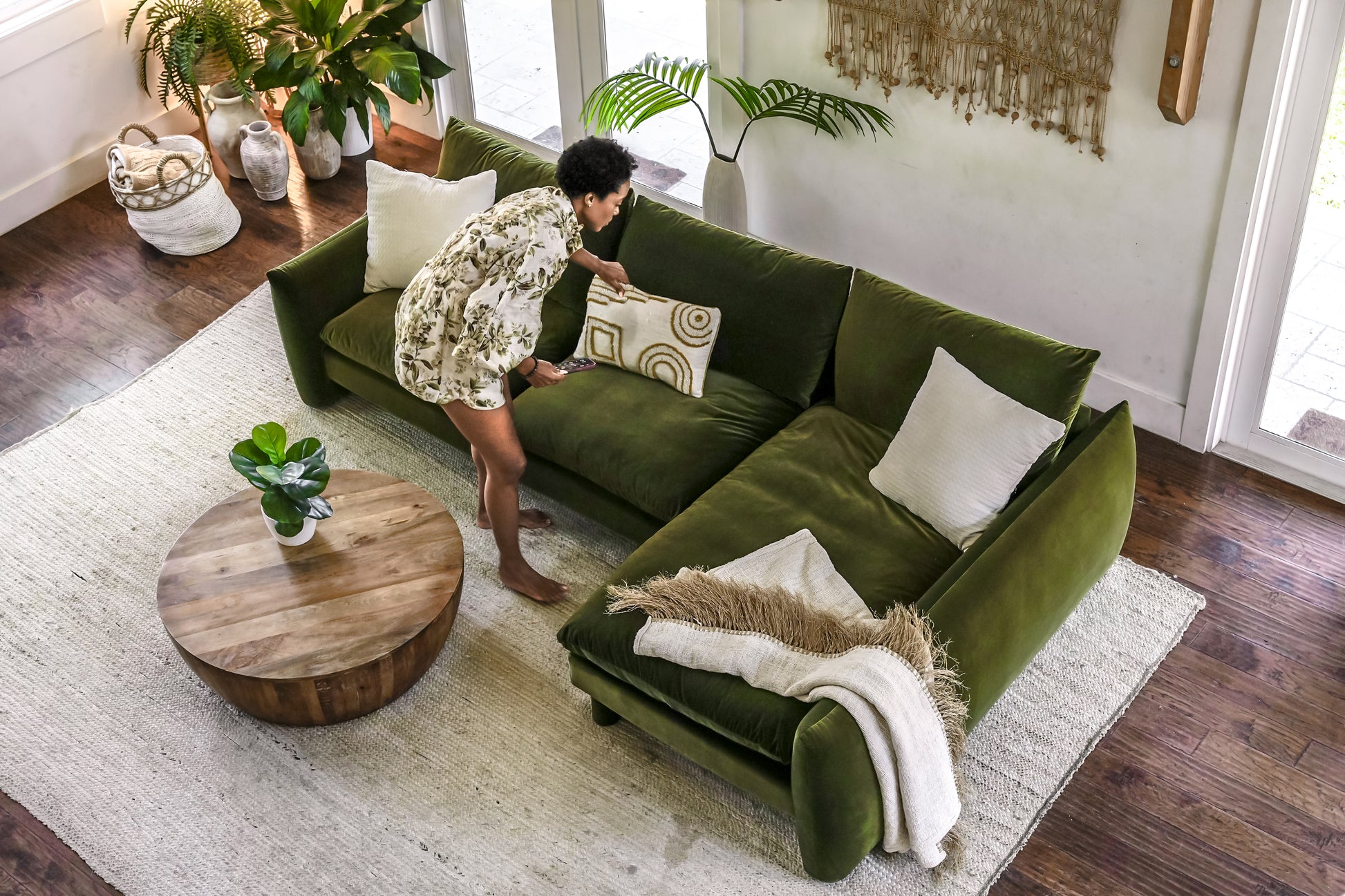 Minimalist modular sofa in a Miami-style home