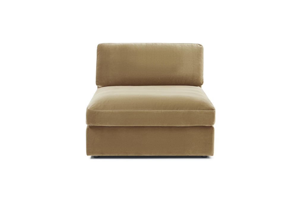 Halo ottoman with neutral tones and plush finish

